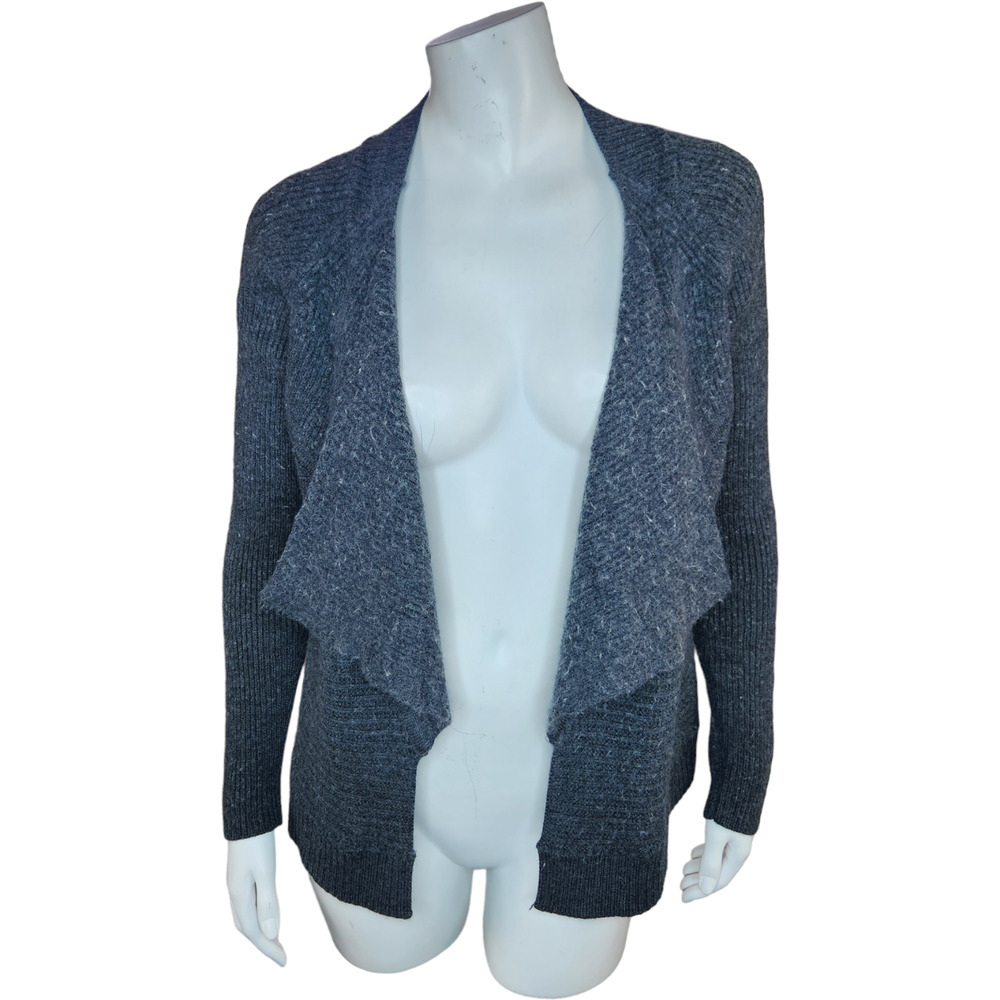 Tahari‎ Womens Medium Dark Gray Waterfall Front Long Sleeve Cardigan 100% Wool